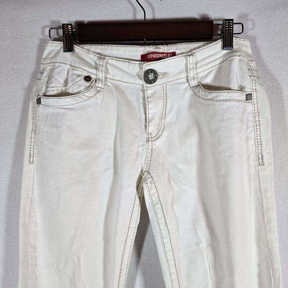 Union Bay Pants Size 5 Beige Low Rise Flared Stretch Y2K Tan White Juniors - Picture 3 of 8